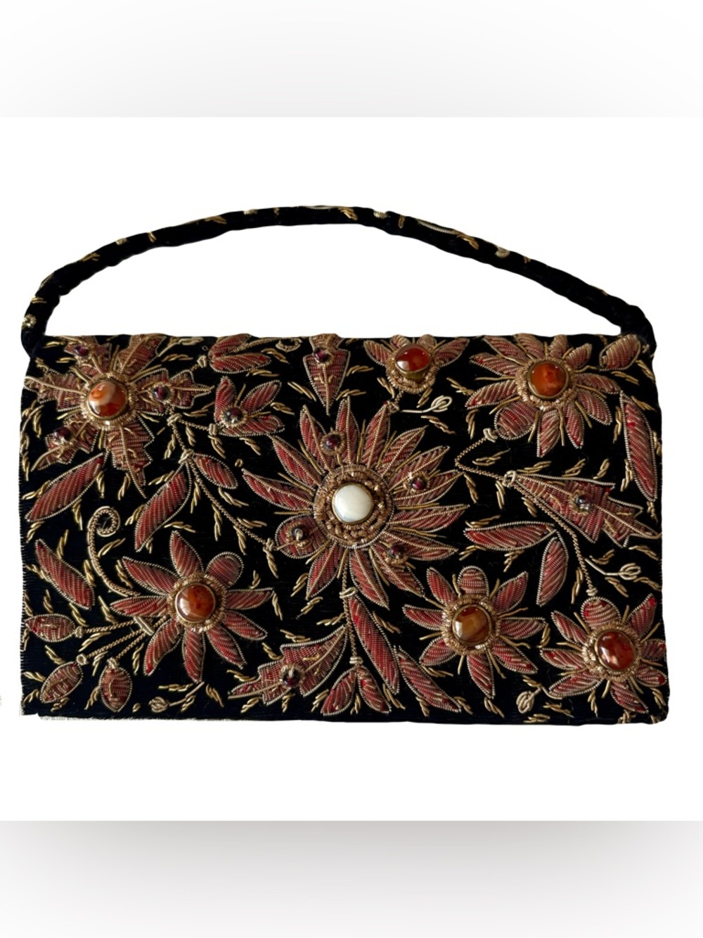 Vintage Evening Bag Zardozi Embroidery Handcrafted Inlaid Stones‎ Made in India